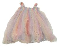 Ružovo-fialové tylové šaty s hviezdičkami