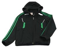 Čierna športová prepínaci mikina so zelenymi pruhmi a kapucňou Adidas