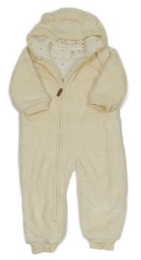 Smotanová plyšová lehce zateplená kombinéza s kapucňou F&F