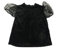 Čierne zamatové tričko s šifónovými rukávy s bodkami Matalan