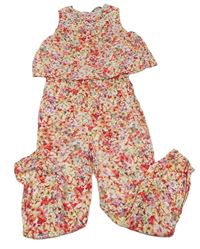 Smetanovo-farebný kvetovaný nohavicový overal s kamienkami George