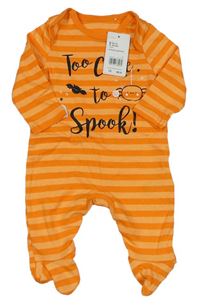 Oranžový bavlněný pruhovaný overal s nápisem - Halloween Mothercare