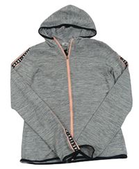 Sivá melírovaná športová prepínaci mikina s nápismi a kapucňou zn. H&M