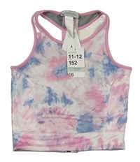 Bielo-modro-ružový batikovaný športový crop top Primark