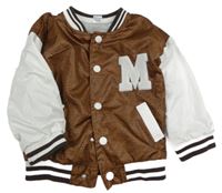 Hnědo-bílý šusťákový podšitý bomber s číslom