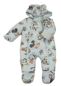 Světlemodrá šusťáková zimní kombinéza s Mickeym a kamarády a kapucí Primark