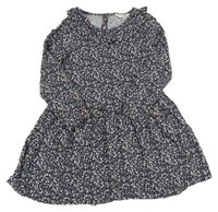 Tmavomodré květované šaty s volánkem H&M