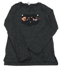 Tmavosivé melírované tričko s mačičkou Yigga