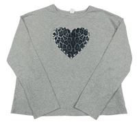 Sivé tričko so srdcem s leopardím vzorom a perlami Shein