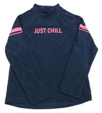 Tmavomodro-neonově růžová fleecová mikina s nápisem C&A