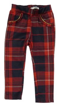 Červeno-tmavomodré kockované legíny Ergee