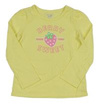 Žlté tričko s nápismi a jahodou