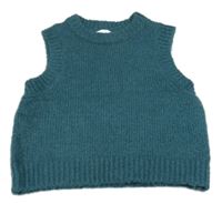 Petrolejová svetrová vlnená crop vesta Zara