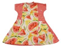 Ružové elastické šaty s melónmi a ovociem