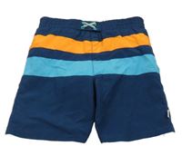 Tmavomodro-oranžové plážové kraťasy s pruhy 