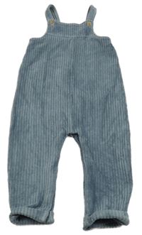 Šedomodré žebrované sametové laclové tepláky Tu