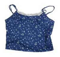 Tmavomodro-biely kvetovaný crop top Shein