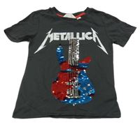 Antracitové tričko s kytarou z flitrů H&M