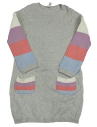 Sivo-bielo-ružovo-farebné svetrové šaty M&Co.