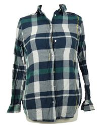 Dámska tmavomodro-zeleno-biela kockovaná blúzka H&M