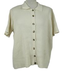 Dámske smotanové rebrované pletené prepínaci tričko s golierikom M&S