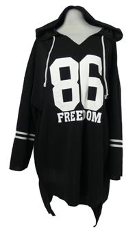 Dámská černá mikinová tunika s číslem a kapucí Shein 