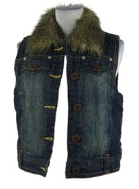 Dámska tmavomodrá rifľová zateplená crop vesta s kožúškom Casa Blanca