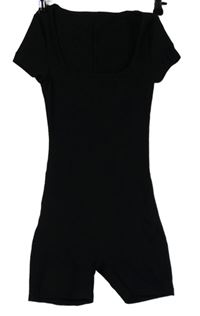 Dámský černý žebrovaný elastický kraťasový overal 
