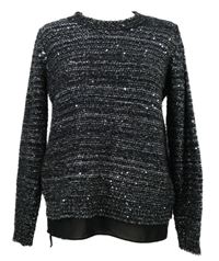 Dámsky čierno-strieborný melírovaný sveter so šifónovým volánikom M&S