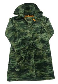 Zelený army chlupatý župan s kapucí Primark