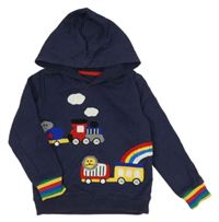 Tmavomodrá mikina s vláčky a kapucňou