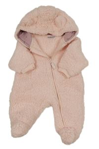 Svetloružová huňatá kombinéza s kapucňou so cute