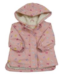 Ružová nepromokavá zateplená bunda s mašličkami a kapucňou