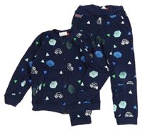 2set- tmavomodrá propínací mikina s obrázky+ tepláky