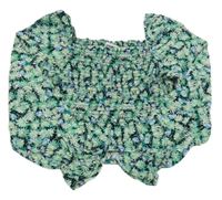 Černo-zelená květinová žabičková crop halenka Page one young