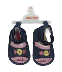 Nové - Tmavomodré sandály riflového vzhledu s kytičkami