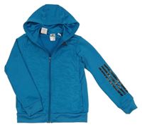 Azurová sportovní funkční propínací mikina s logem a kapucí Adidas