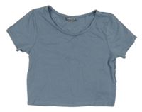 Modrošedé crop tričko Destination