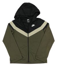 Černo-khaki propínací mikina s logem a kapucí Nike