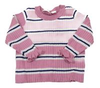 Růžovo-bílo-modré úpletové triko s pruhy H&M