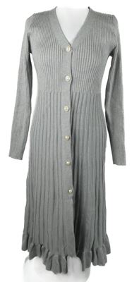 Dámské šedé žebrované pletené propínací šaty Shein
