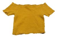 Okrová žabičková crop blúzka s lodičkovým výstřihem Primark