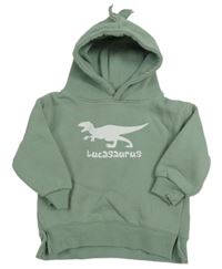 Zelenošedá mikina s dinosaurom a kapucňou