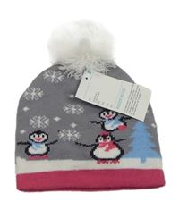 -Nové sivo-ružová čapica s tučňáky