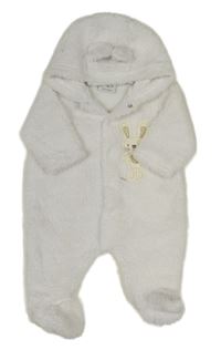 Biela chlpatá kombinéza s králikom