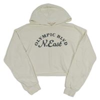 Biela crop mikina s nápismi a kapucňou H&M