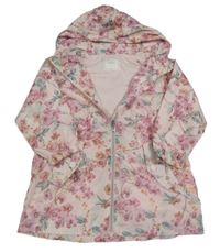 Světlerůžová šusťáková jarní parka s květy s kapucí Next 