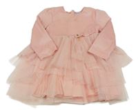 Svetloružové plyšovo/tylové šaty s mašlou Mayoral