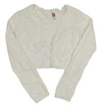 Biely prepínaci crop sveter s perforovanými srdiečkami C&A