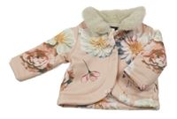 Světlerůžová květovaná zateplená bunda s kožešinovým límcem Firetrap